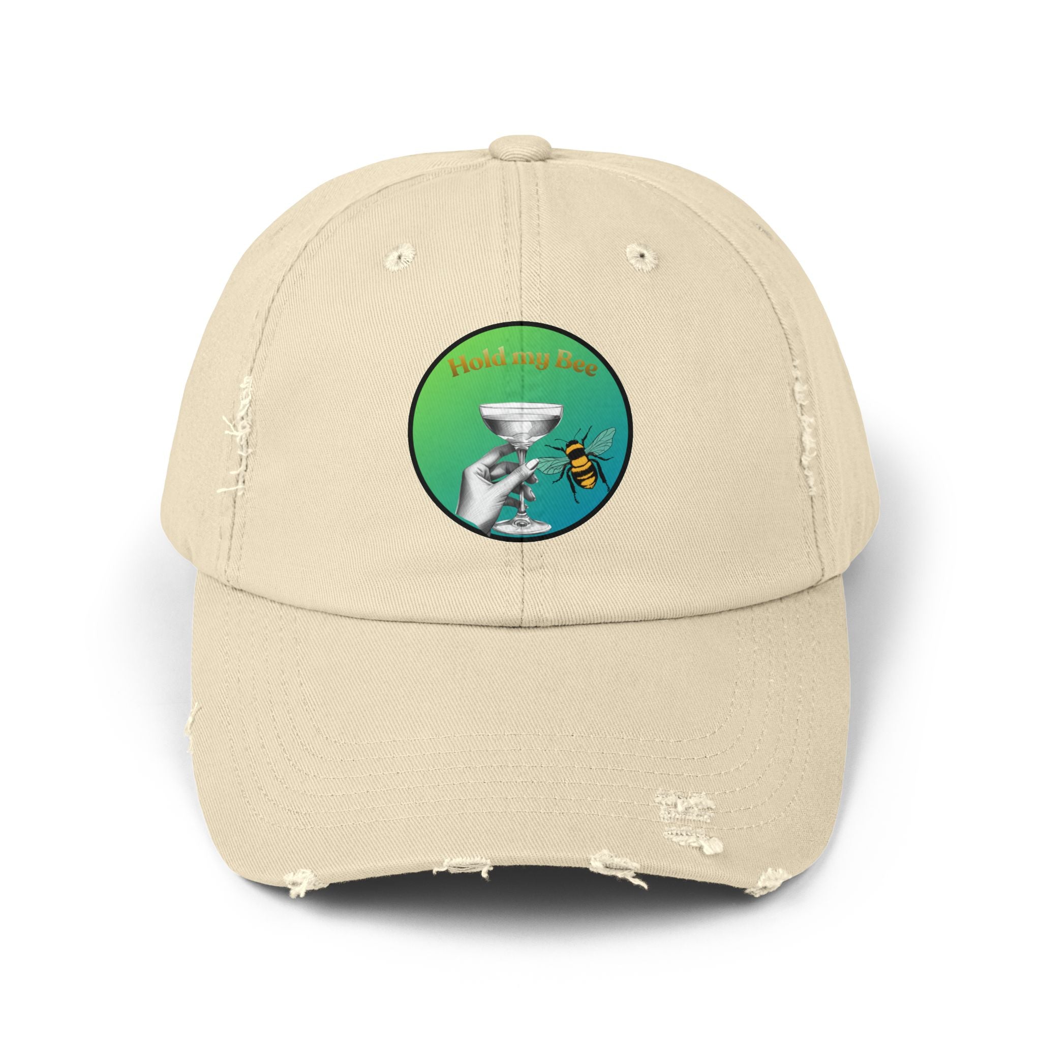 Distressed Baseball Cap — 'Pollen Bee' Martini Glass Design