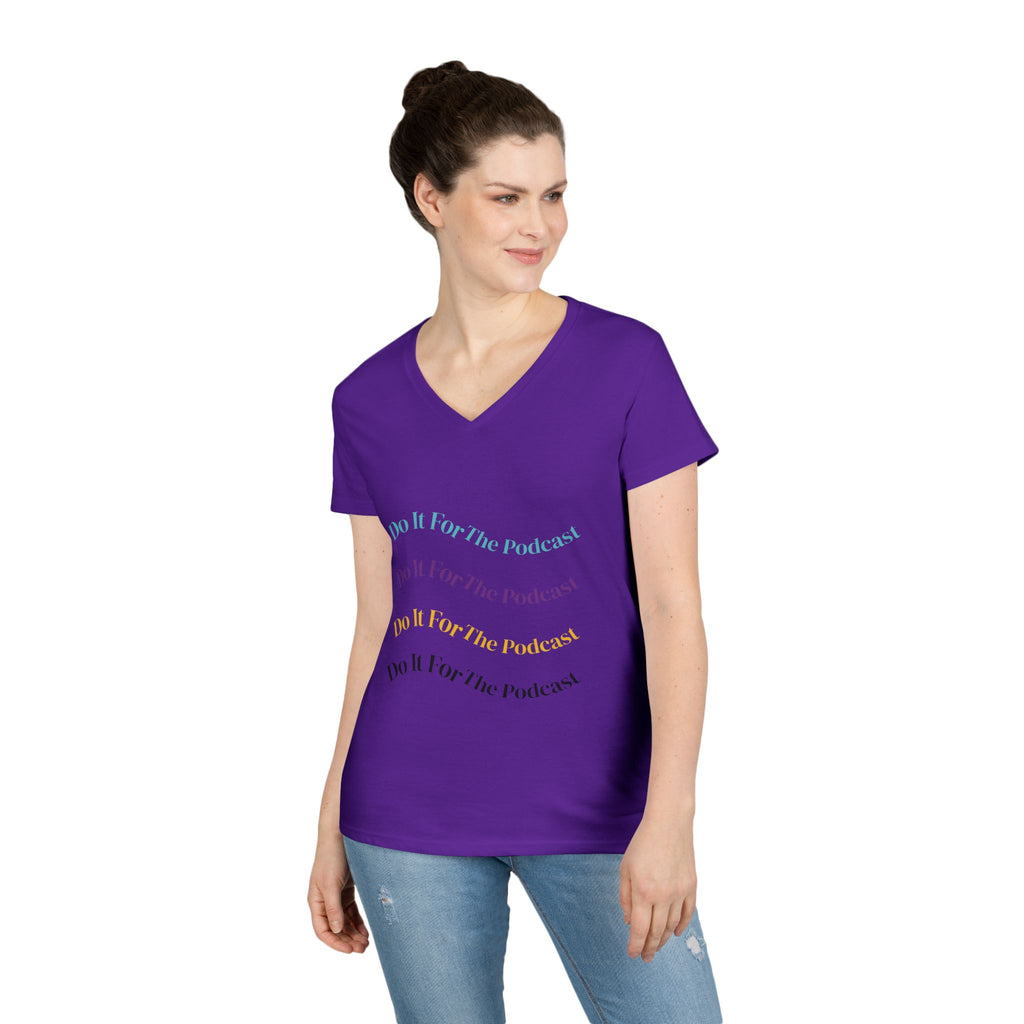 Do It For The Podcast Ladies' V-Neck T-Shirt – Colorful Wavy Logo Tee