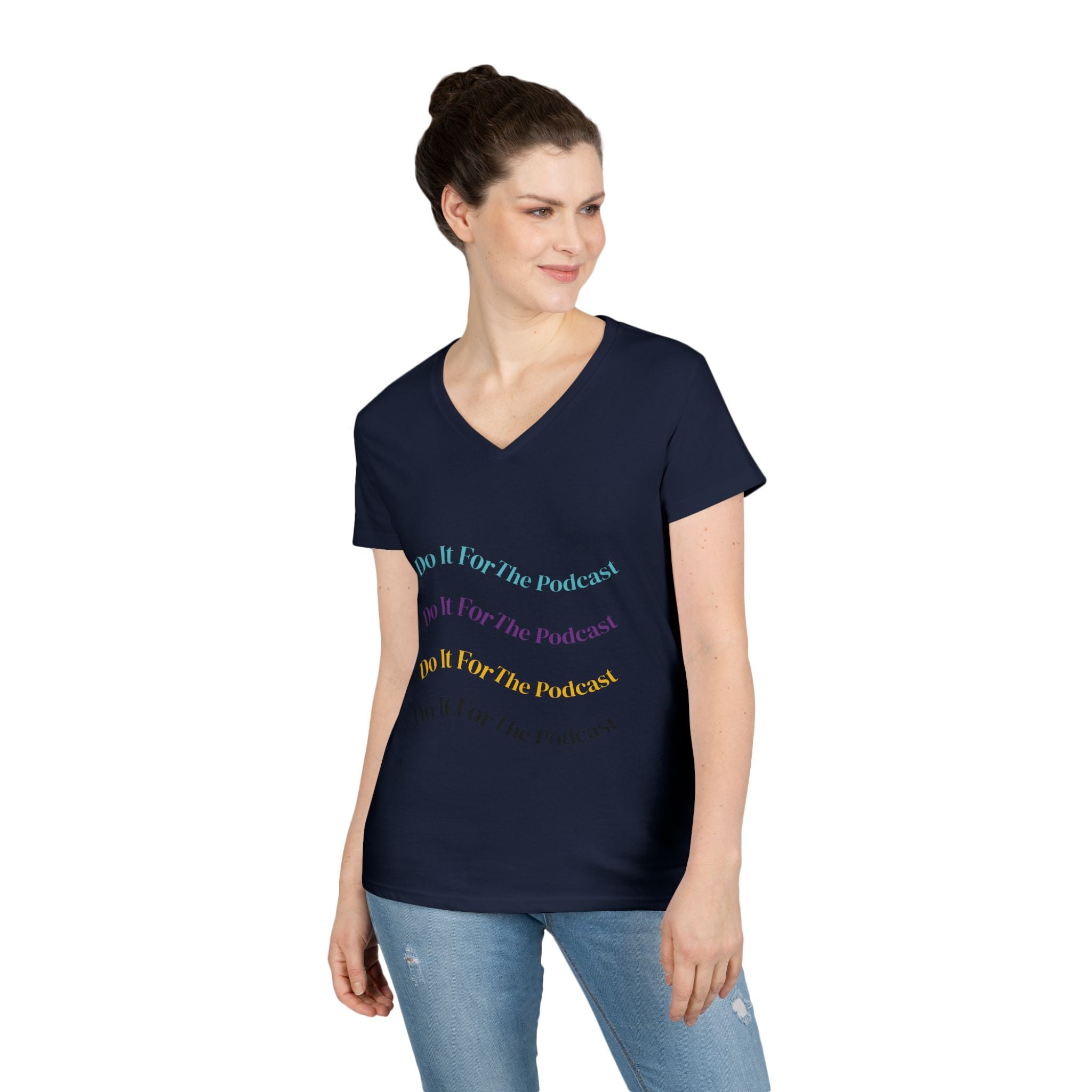 Do It For The Podcast Ladies' V-Neck T-Shirt – Colorful Wavy Logo Tee