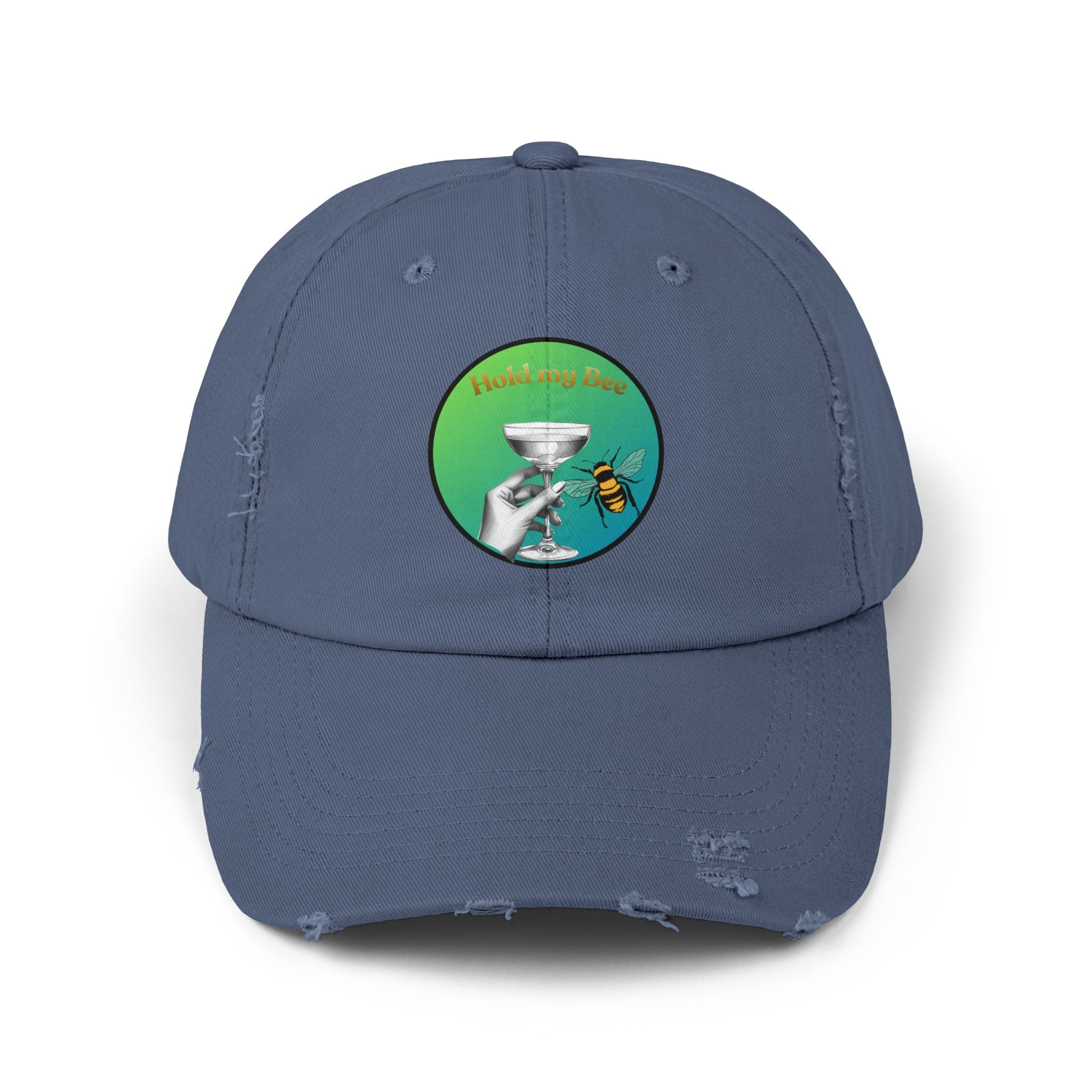 Distressed Baseball Cap — 'Pollen Bee' Martini Glass Design