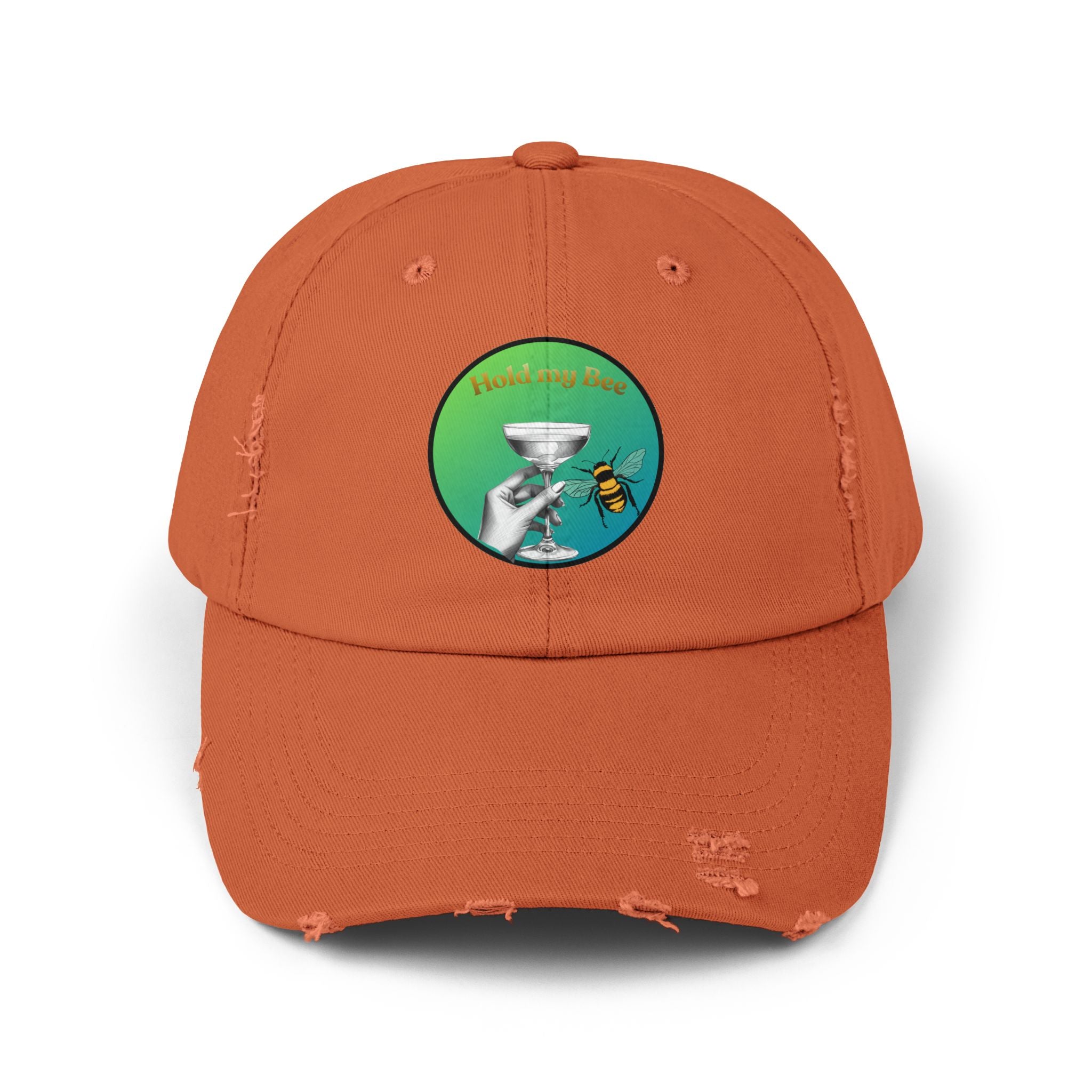 Distressed Baseball Cap — 'Pollen Bee' Martini Glass Design