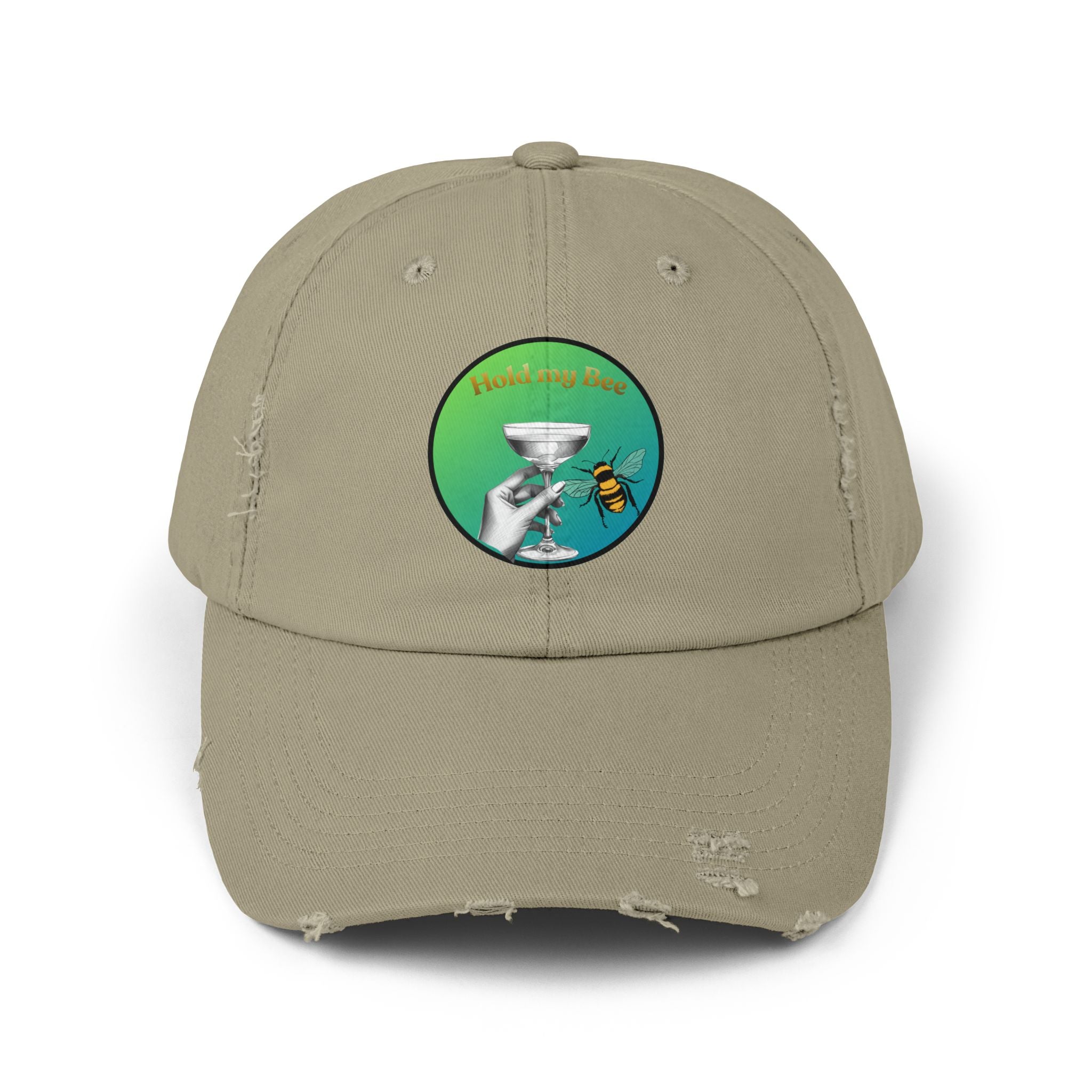 Distressed Baseball Cap — 'Pollen Bee' Martini Glass Design