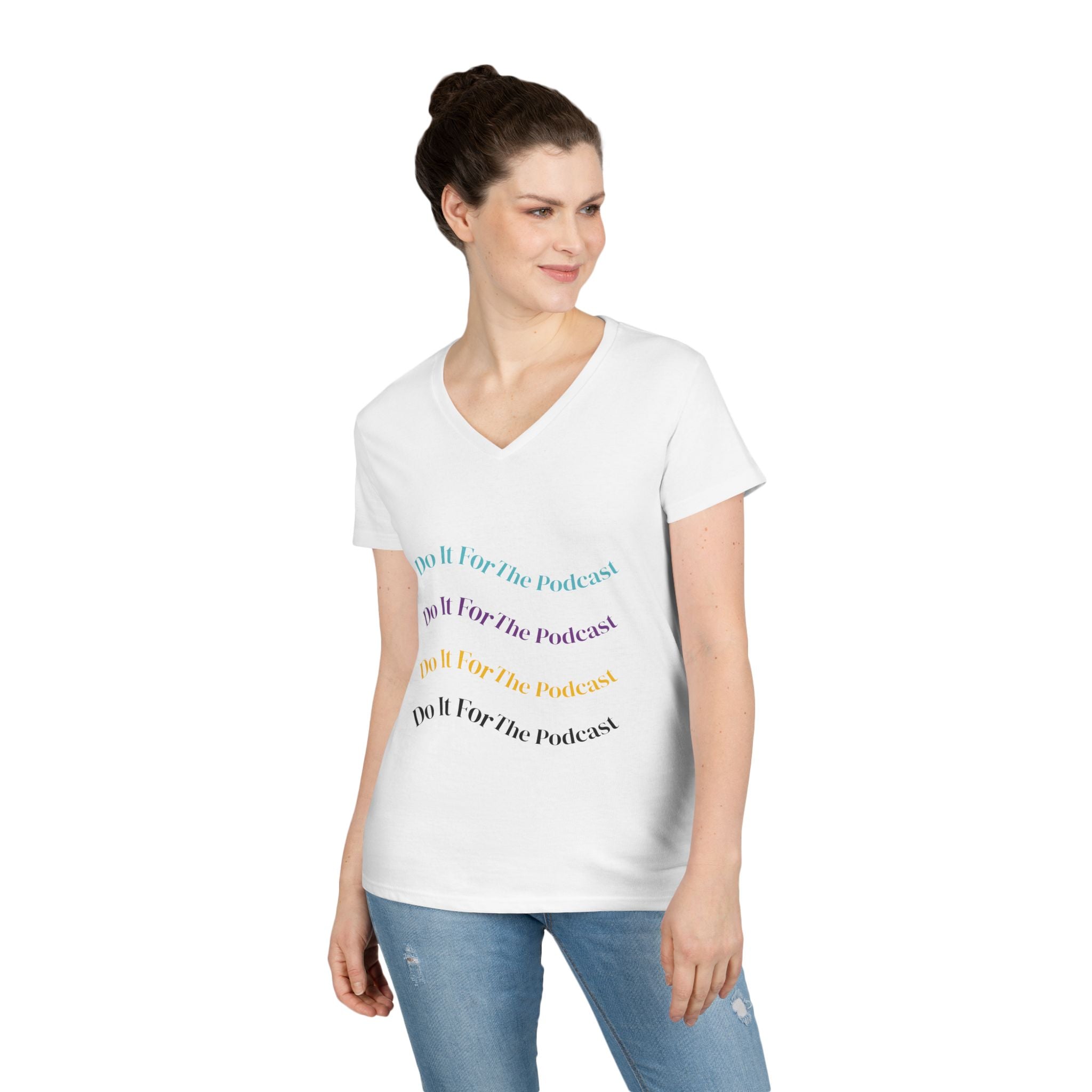 Do It For The Podcast Ladies' V-Neck T-Shirt – Colorful Wavy Logo Tee