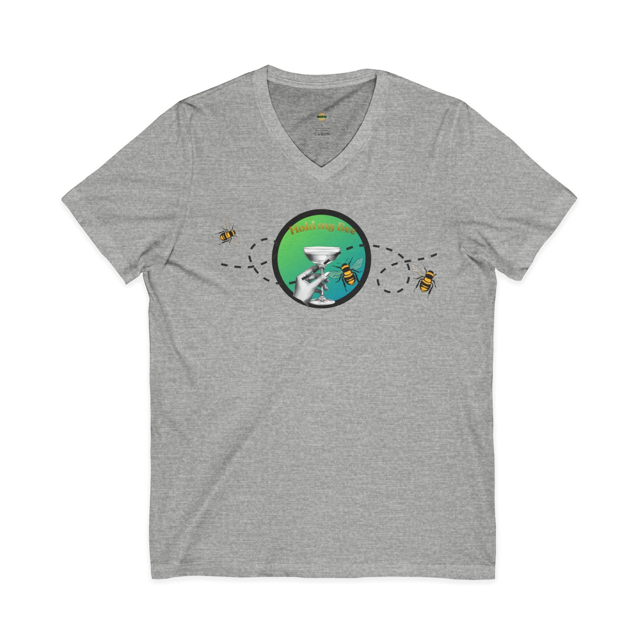 V-Neck Tee — "Fueled By" Graphic with Bees & Measurement Ruler