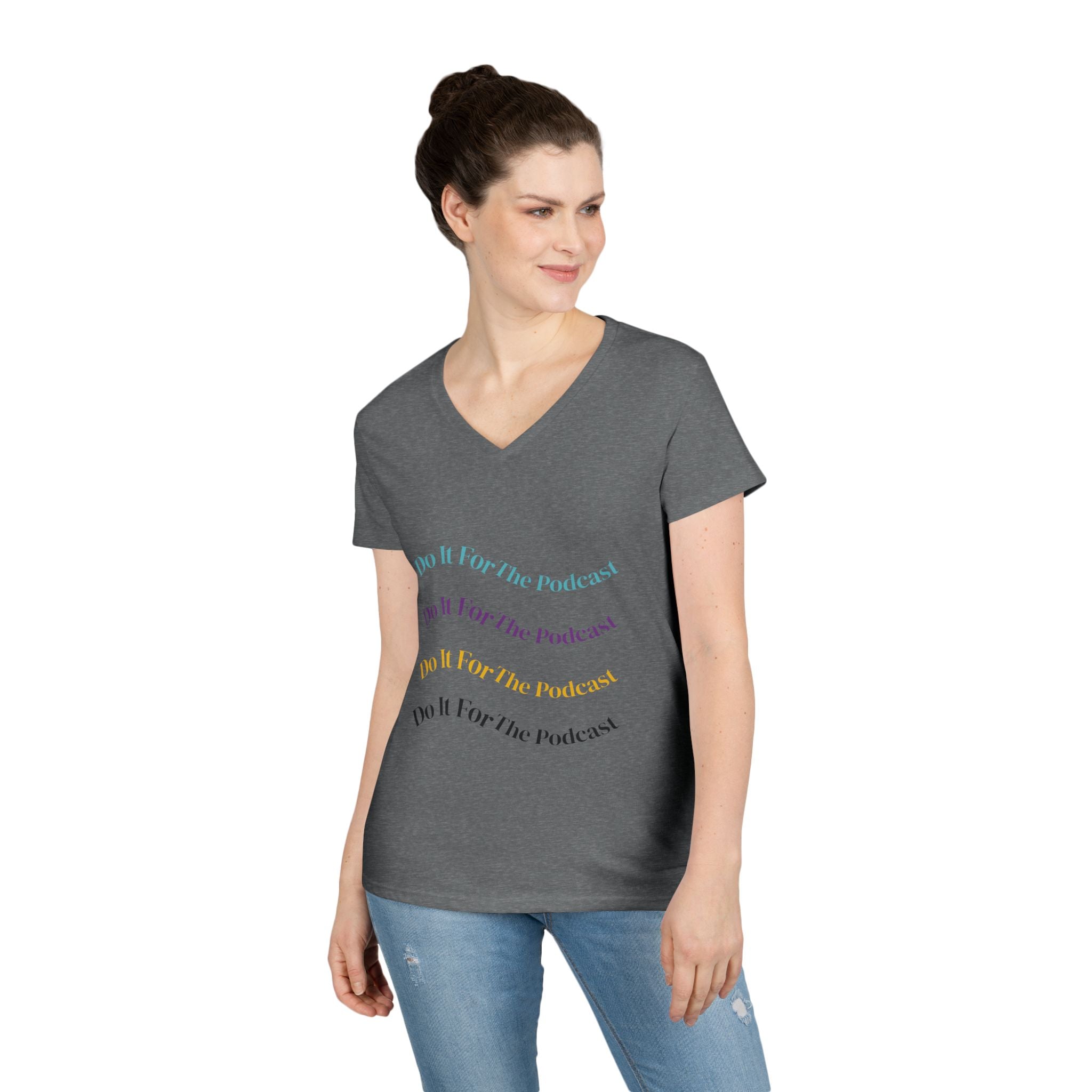 Do It For The Podcast Ladies' V-Neck T-Shirt – Colorful Wavy Logo Tee