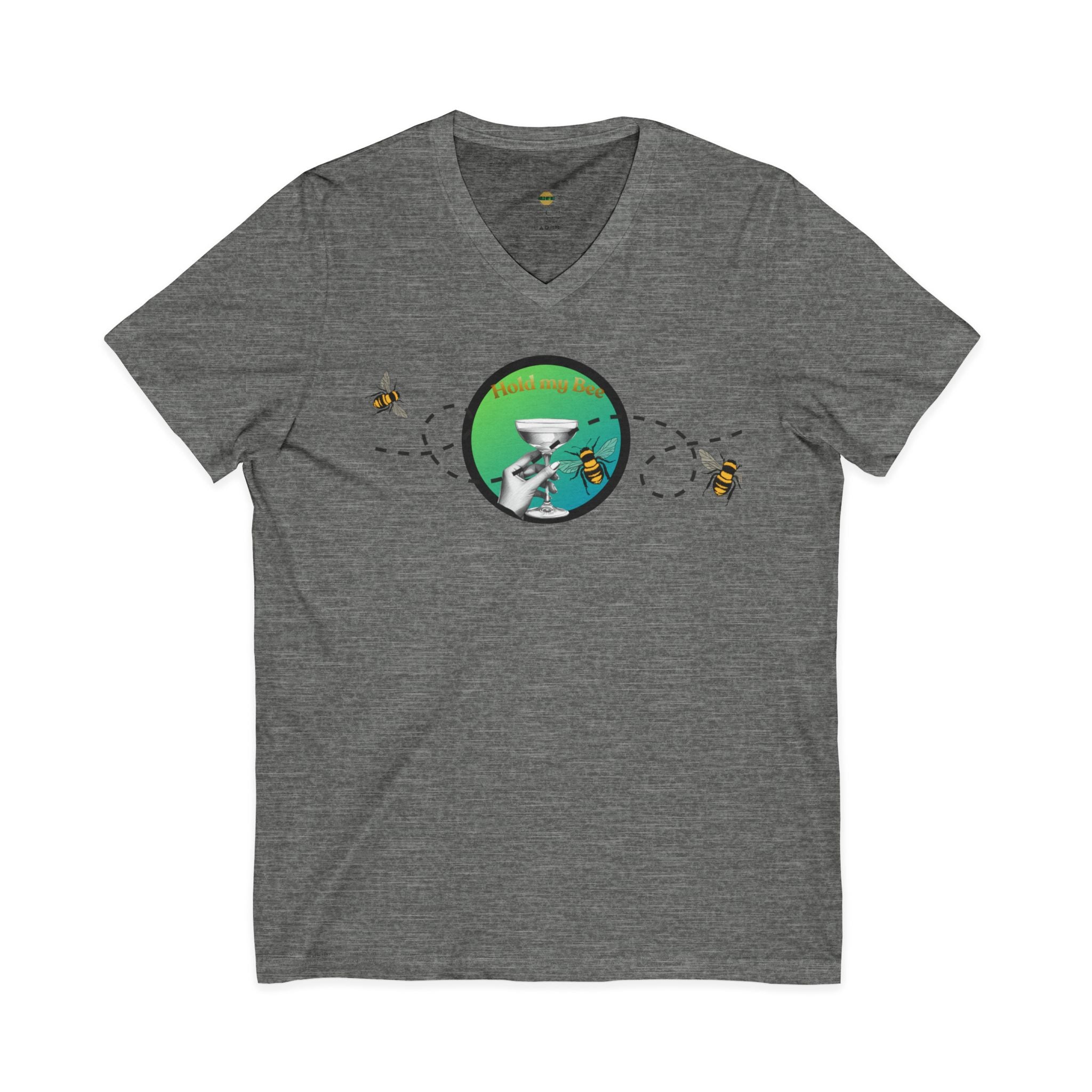 V-Neck Tee — "Fueled By" Graphic with Bees & Measurement Ruler