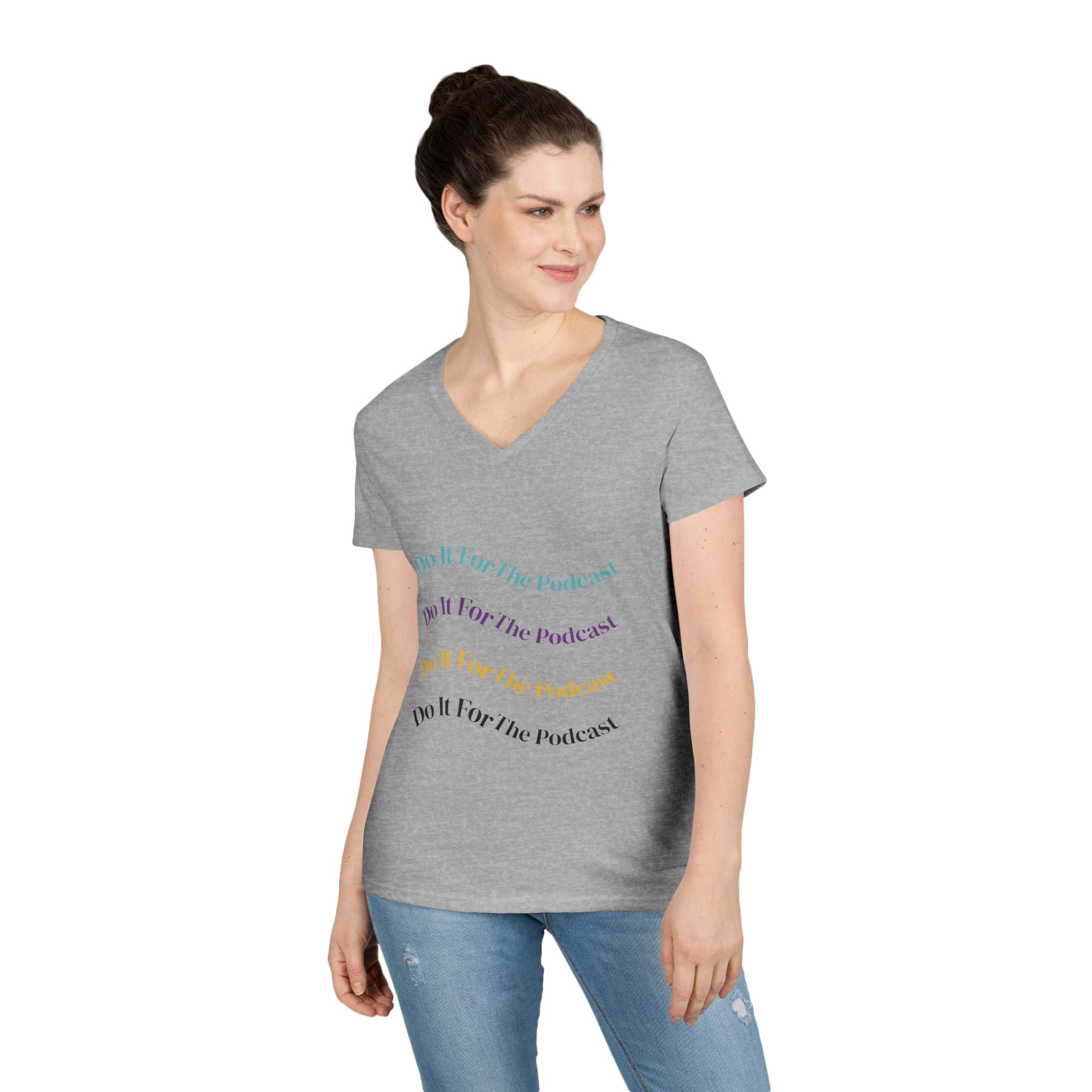 Do It For The Podcast Ladies' V-Neck T-Shirt – Colorful Wavy Logo Tee