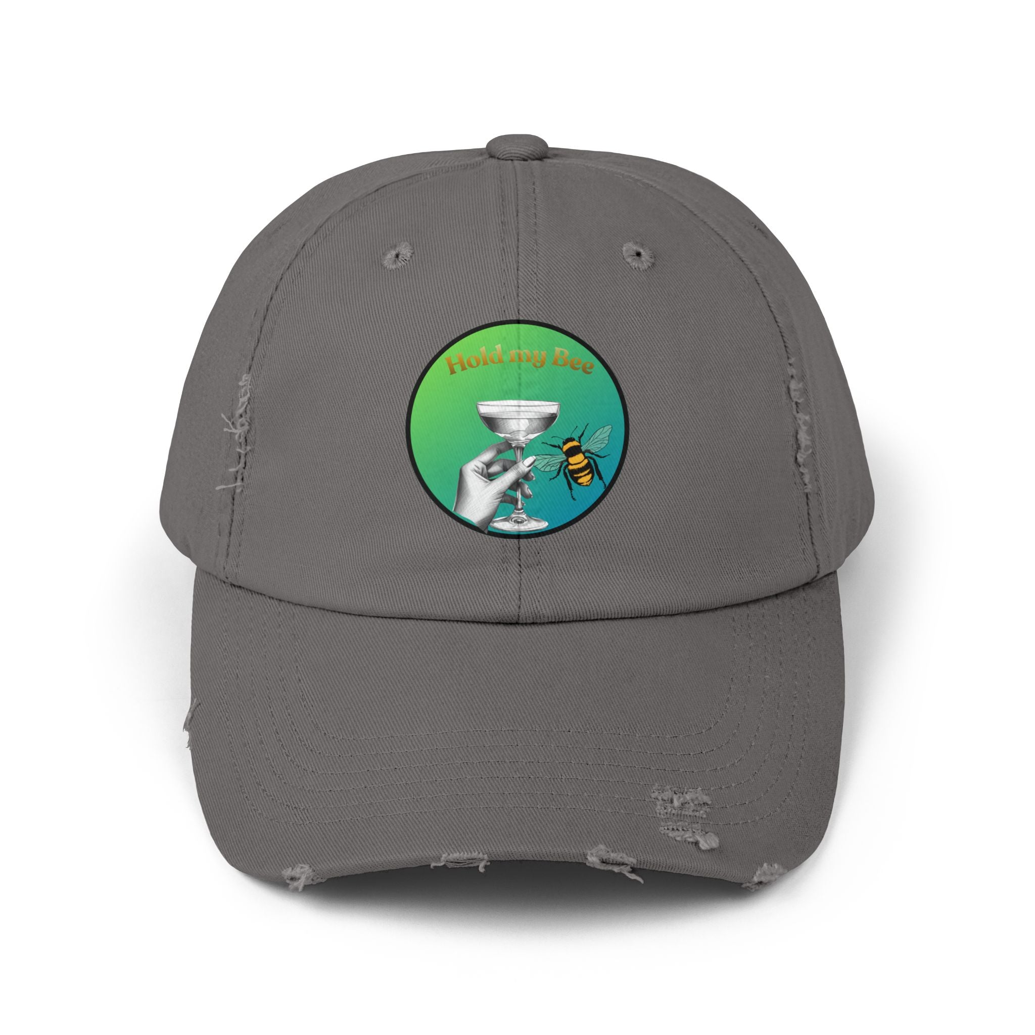 Distressed Baseball Cap — 'Pollen Bee' Martini Glass Design