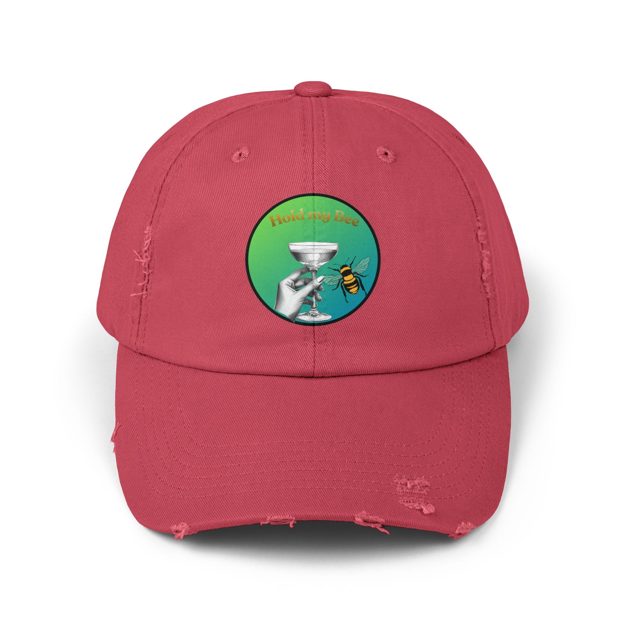 Distressed Baseball Cap — 'Pollen Bee' Martini Glass Design