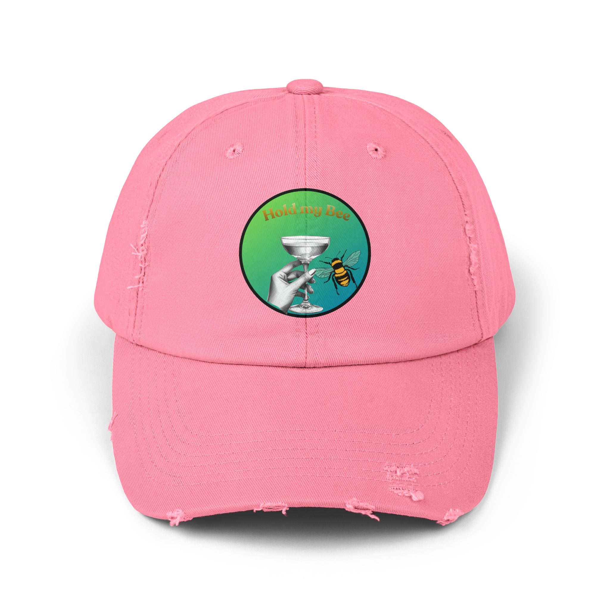 Distressed Baseball Cap — 'Pollen Bee' Martini Glass Design