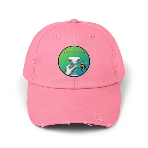 Distressed Baseball Cap — 'Pollen Bee' Martini Glass Design